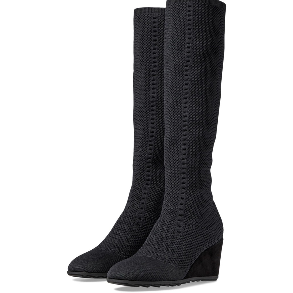 EILEEN FISHER KASANA WEDGE BLACK KNEE HIGH STRETCH BLACK BOOTS SIZE 6.5